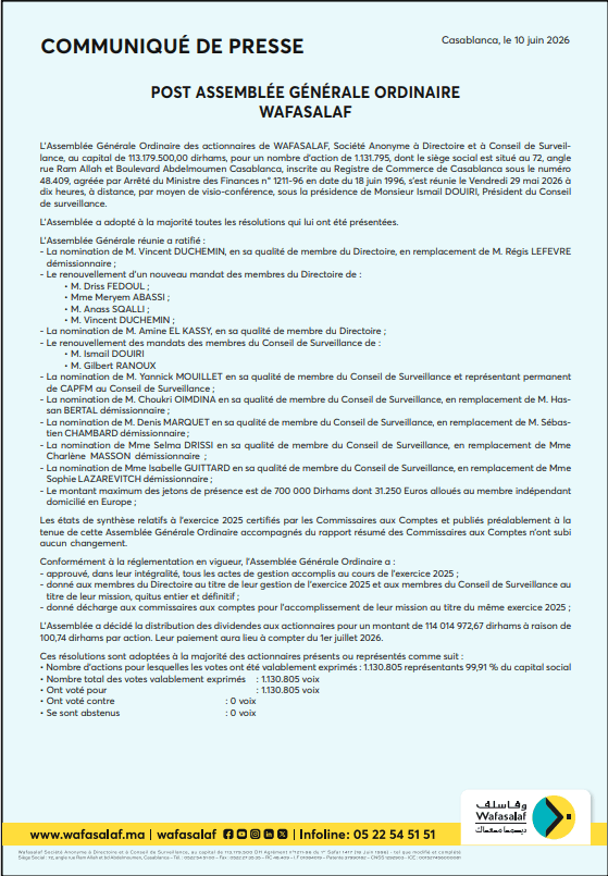 Communiqué Post Ago du 29 mai 2026