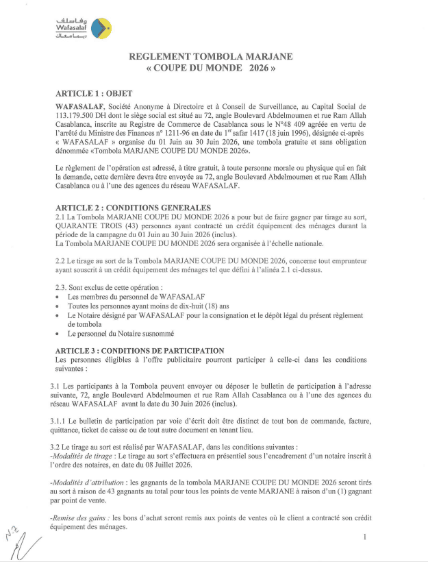Règlement tombola Marjane coupe du monde 2026