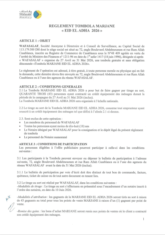 Règlement tombola Marjane eid el adha 2026