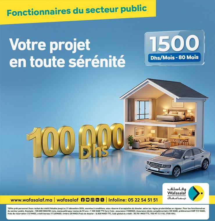 Un crédit avantageux de 100 000 DH à 1 500 DH par mois