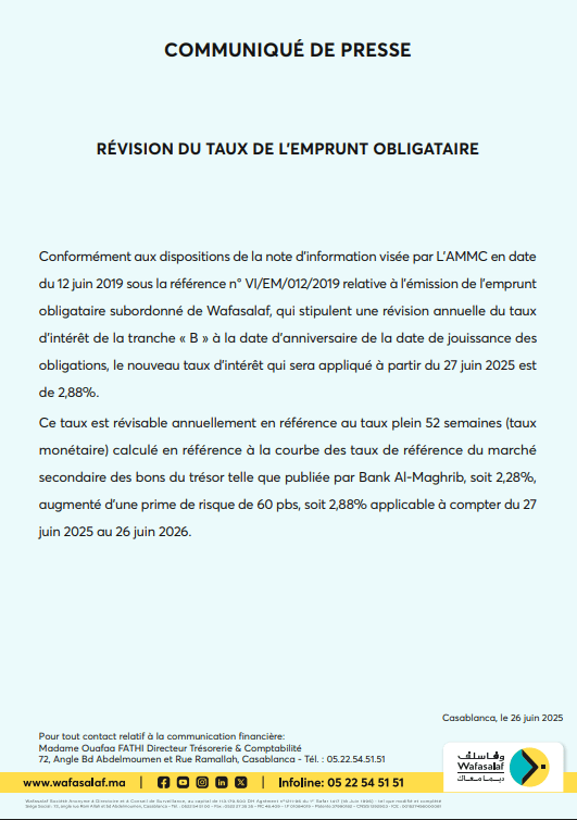 RÉVISION DU TAUX DE L’EMPRUNT OBLIGATAIRE