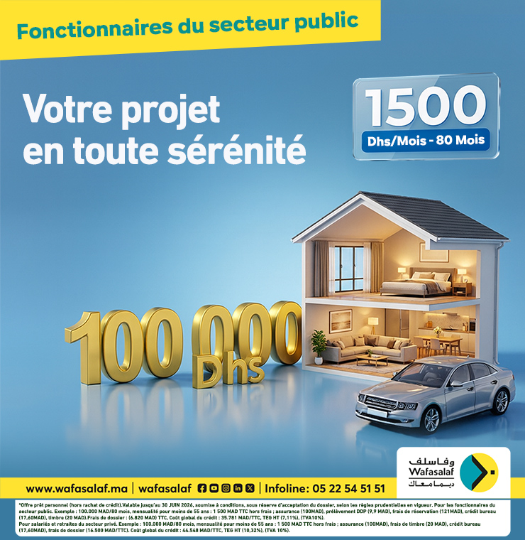 Un crédit avantageux de 100 000 DH à 1 500 DH par mois