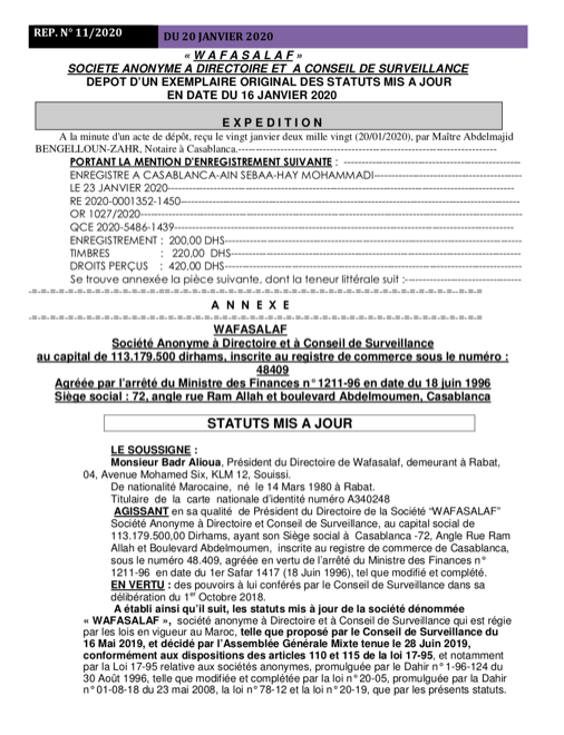Statuts Wafasalaf 2020