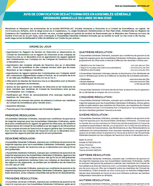 Communiqué de presse relatif au Rapport Financier Annuel 2021