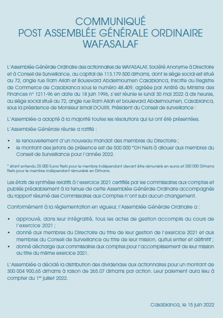 Communiqué Post AGO Juin 2022