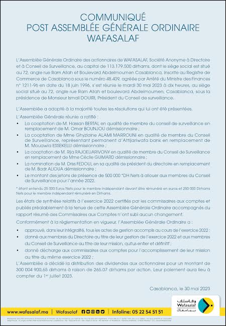 Communiqué POST ASSEMBLEE GENERALE ORDINAIRE