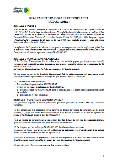 REGLEMENT TOMBOLA AID AL ADHA 2024 - ELECTROPLANET