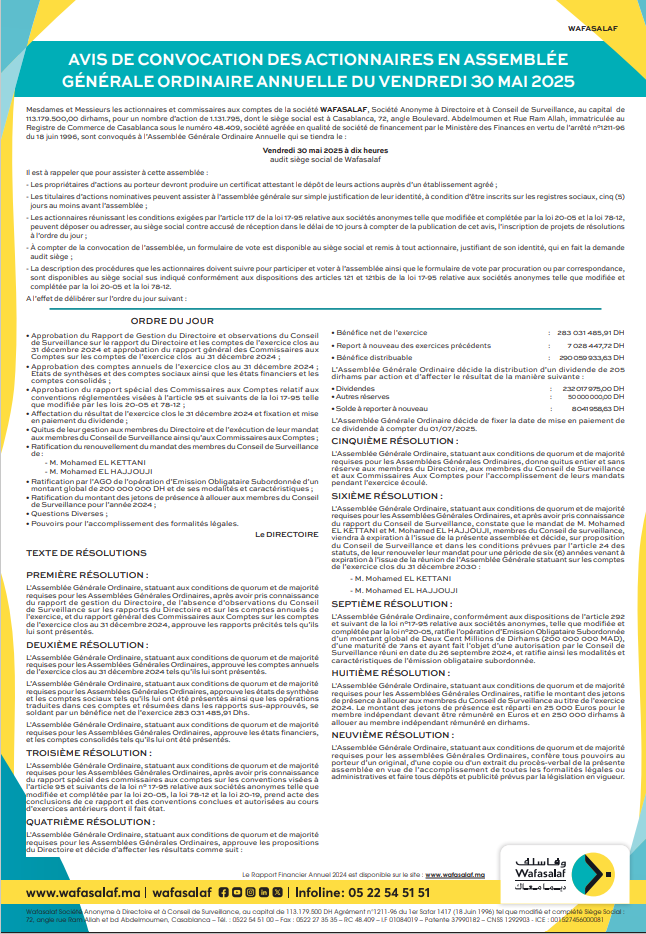 Communiqué de presse relatif au Rapport Financier Annuel 2024