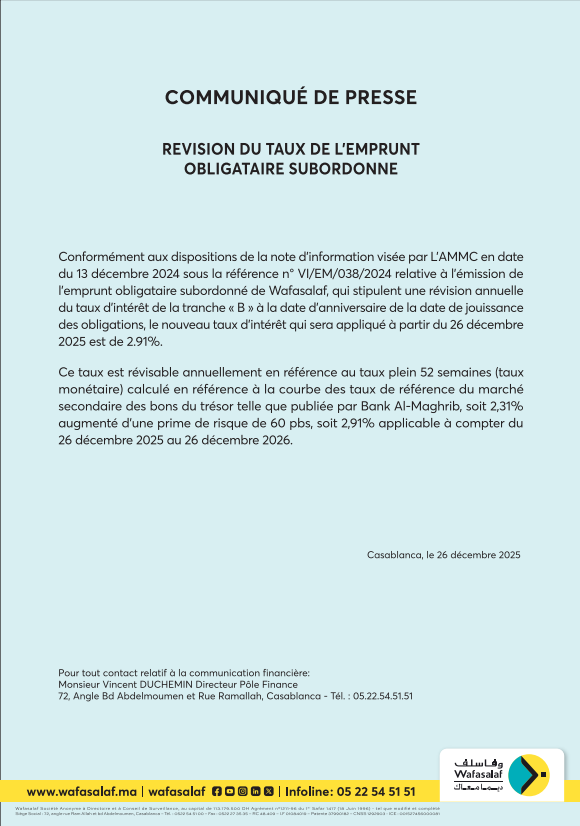 CP de la révision du taux de l’EO émis le 26 décembre 2024